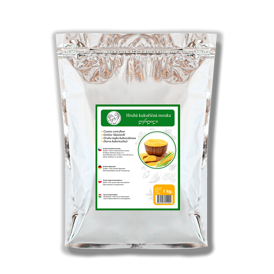 Gergili mouka na ghomi - 1 kg. Gruzínská gergili mouka se vyznačuje velkým kukuřičným mletím a často se používá k přípravě národního jídla Gomi (ღომი). Gruzínská hrubá kukuřičná mouka 1 kg v praktickém balení, tradiční produkt z Gruzie pro vaření
