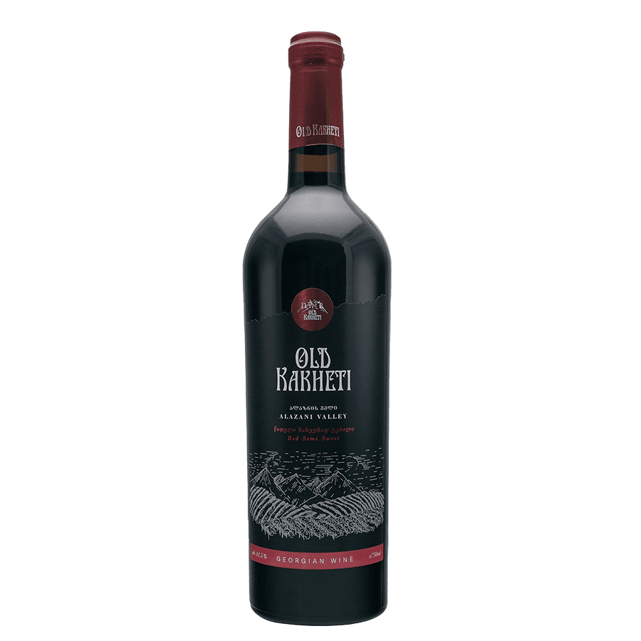 Old Kakheti Alazani Valley červené polosladké víno - 2023 - 0,75 l Old Kakheti Alazani Valley polosladké červené víno z Gruzie (Saperavi, Cabernet, Muscat). Hluboká rubínová barva, aroma malin, třešní a koření, měkké taniny. Alazani Valley červené gruzínské víno polosladké Cabernet a Muškat